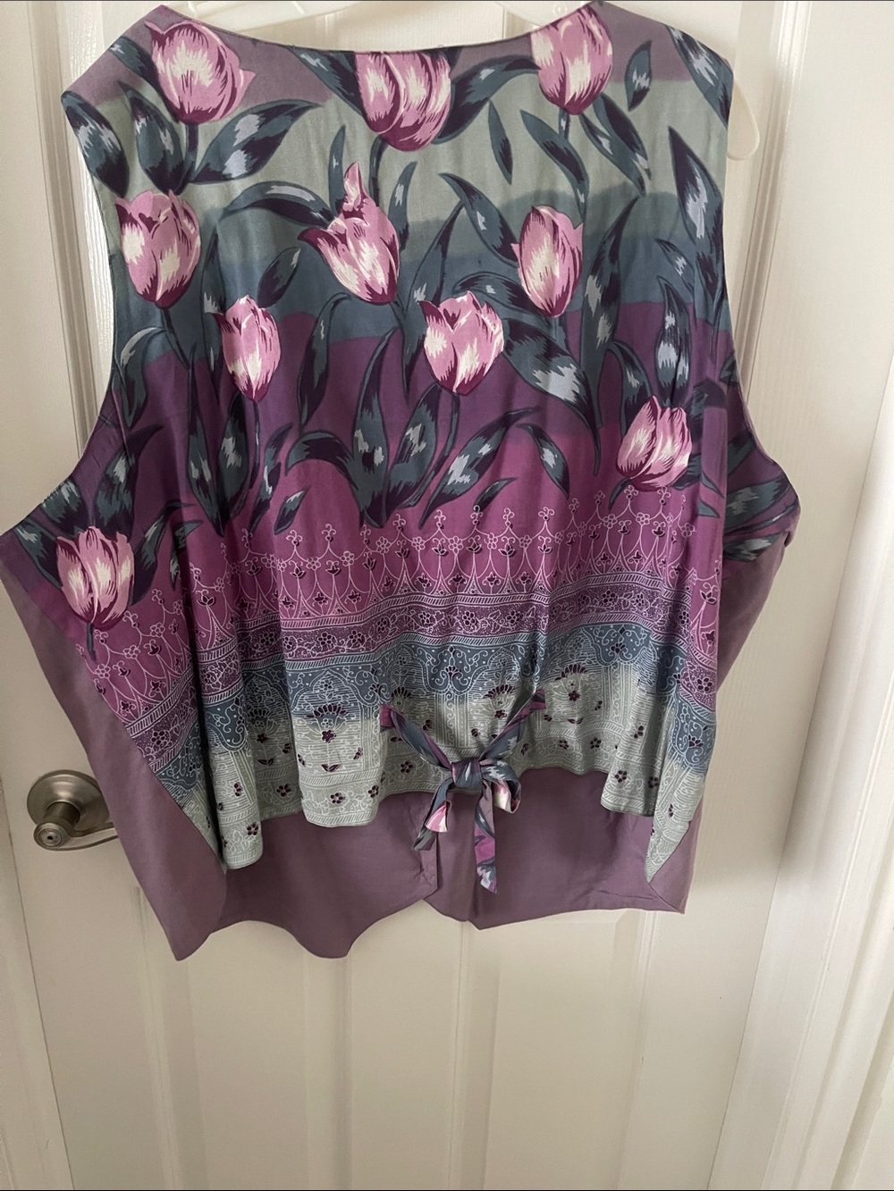 Lavender Floral Embroidered Button Vest with matching crinkle skirt. - Picture 4 of 5